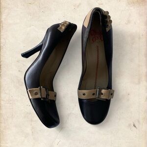Charles David Black and Tan Buckle Heels